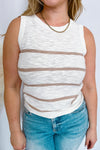 Fresh Breezes Striped Knit Tank - Taupe/White