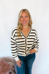 Cool Stroll Striped Button Cardigan - Ivory/Black