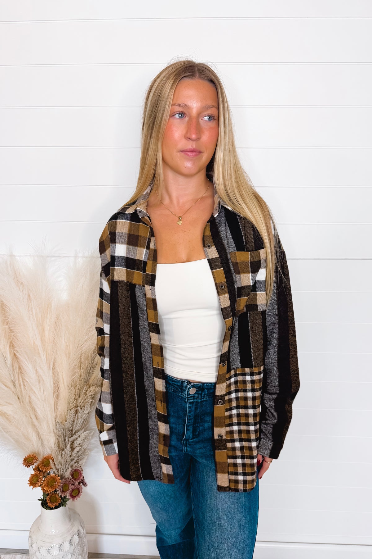 Lena Plaid Button Down Flannel - Black