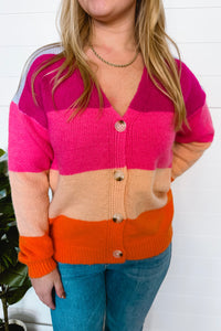 Fresh Smiles Color Block Button Cardigan - Pink