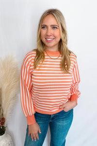 Hello Lovely Striped Sweater Top - Apricot