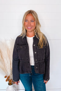 Scenic Hike Denim Peplum Jacket - Black