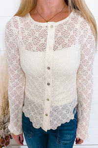 Uptown Girl Lace Button Down Top - Ivory
