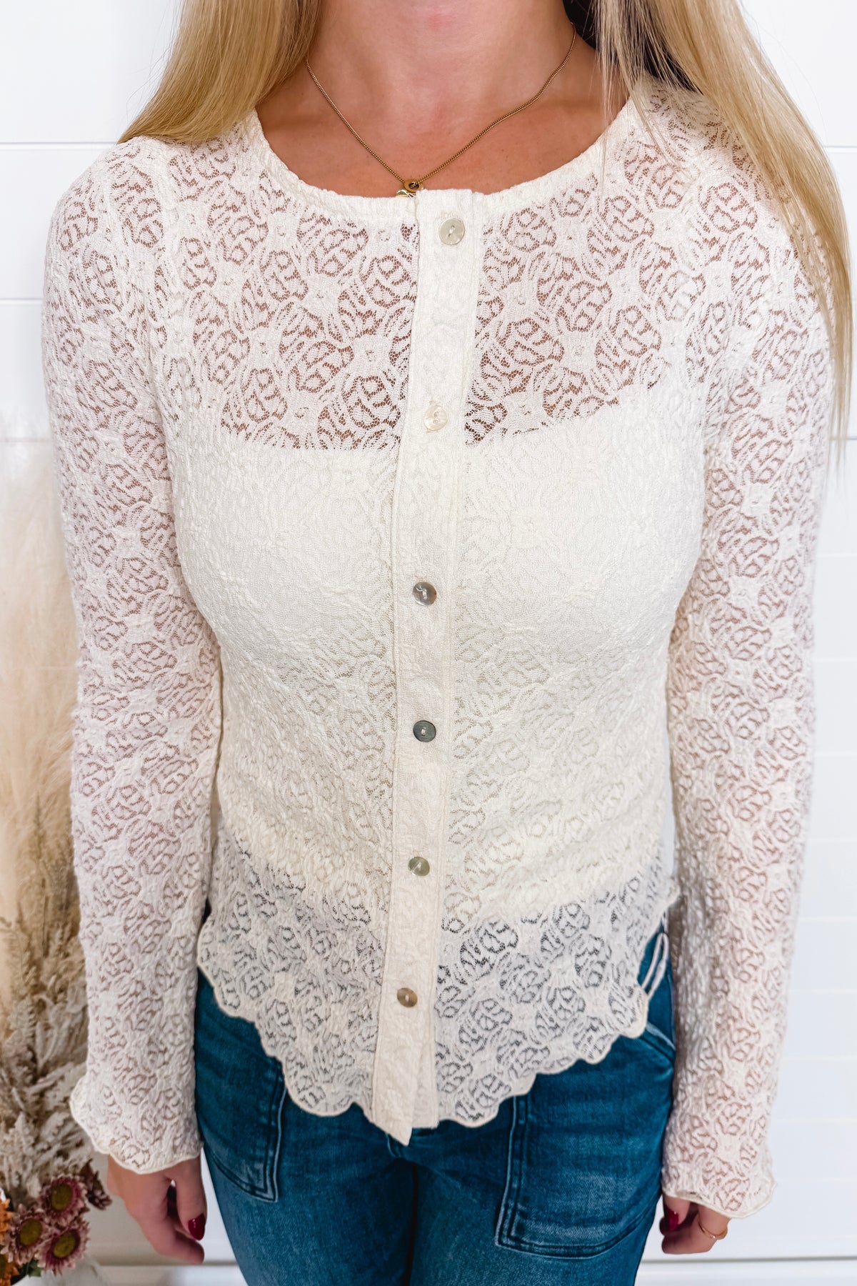 Uptown Girl Lace Button Down Top - Ivory