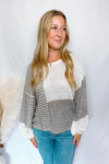 Autumn Day Color Block Knit Sweater - Grey/Ivory