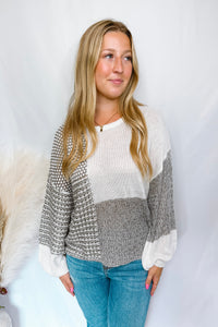 Autumn Day Color Block Knit Sweater - Grey/Ivory