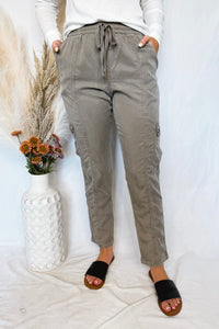 Elise Tencel Drawstring Cargo Pants - Khaki