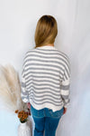 Soft Focus Mixed Striped Crew Neck Sweater - Ivory/Grey
