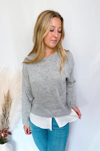 Brunch Ready Mixed Knit Sweater - Grey