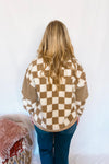 Casual Comforts Checkered Sherpa Pullover - Taupe