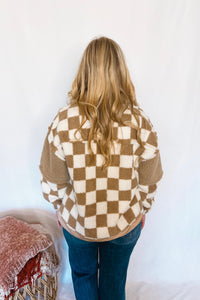 Casual Comforts Checkered Sherpa Pullover - Taupe