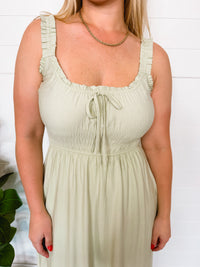 Summer Delight Shirred Midi Dress - Sage