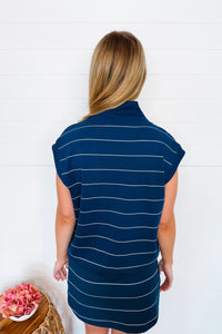 Sporty Days Scuba Stripe Luxe V-Neck Sleeveless Top - Navy/Ivory