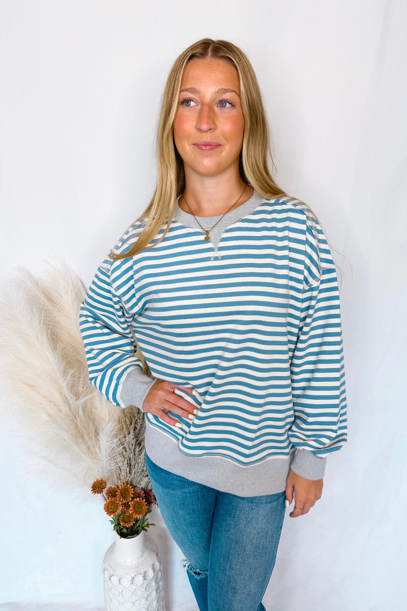 Bailey Striped Oversized Knit Top - Blue/Ivory