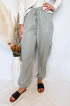 Ellie Tencel Drawstring Cargo Joggers - Pale Sage