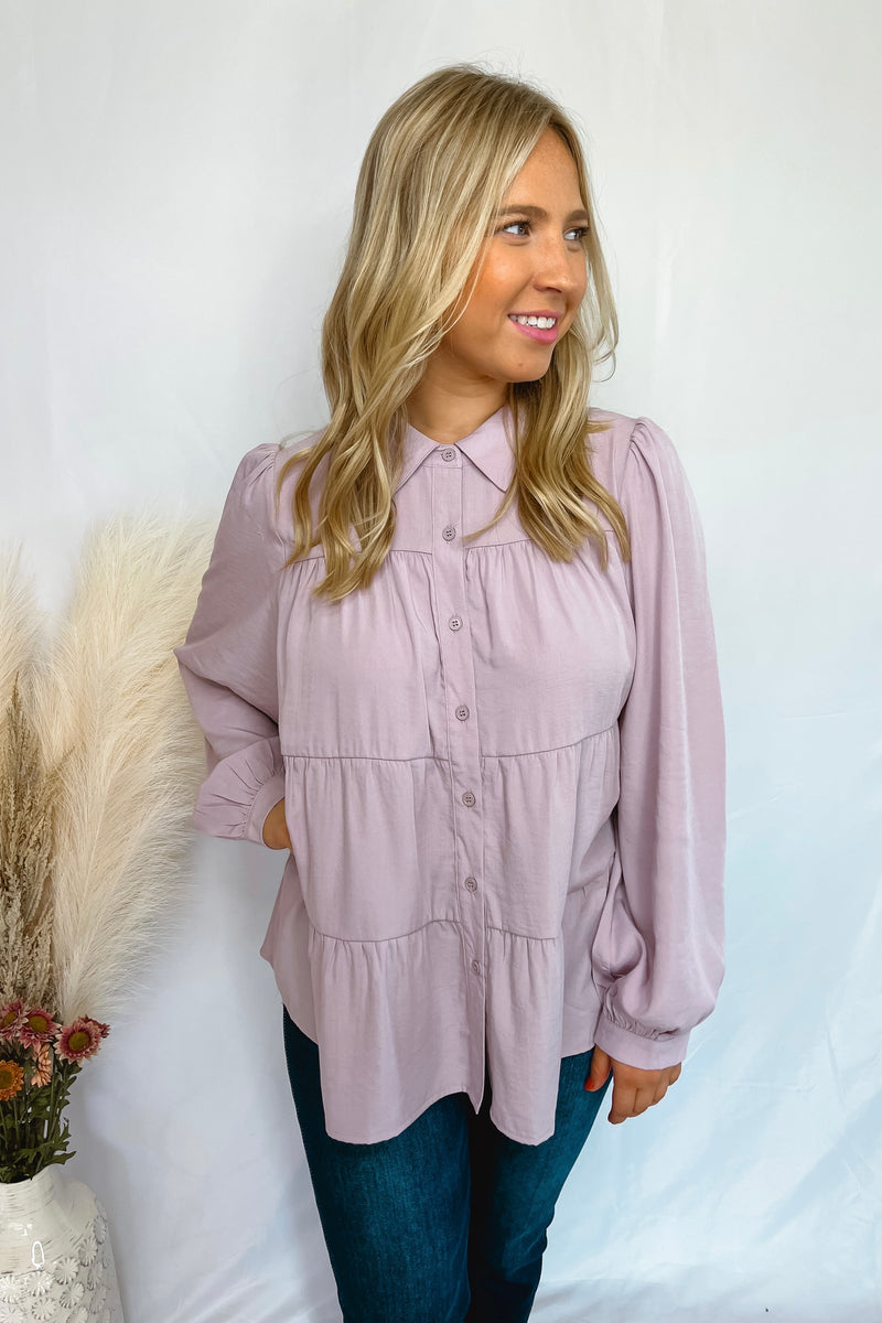 Simply Unforgettable Button Down Tiered Top - Lilac