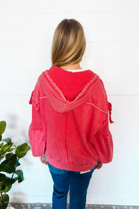 Love Me Tender Oversized Zip Up Hoodie - Faded Red