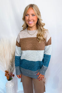 Maple Moments Color Block Sweater - Brown/Multi