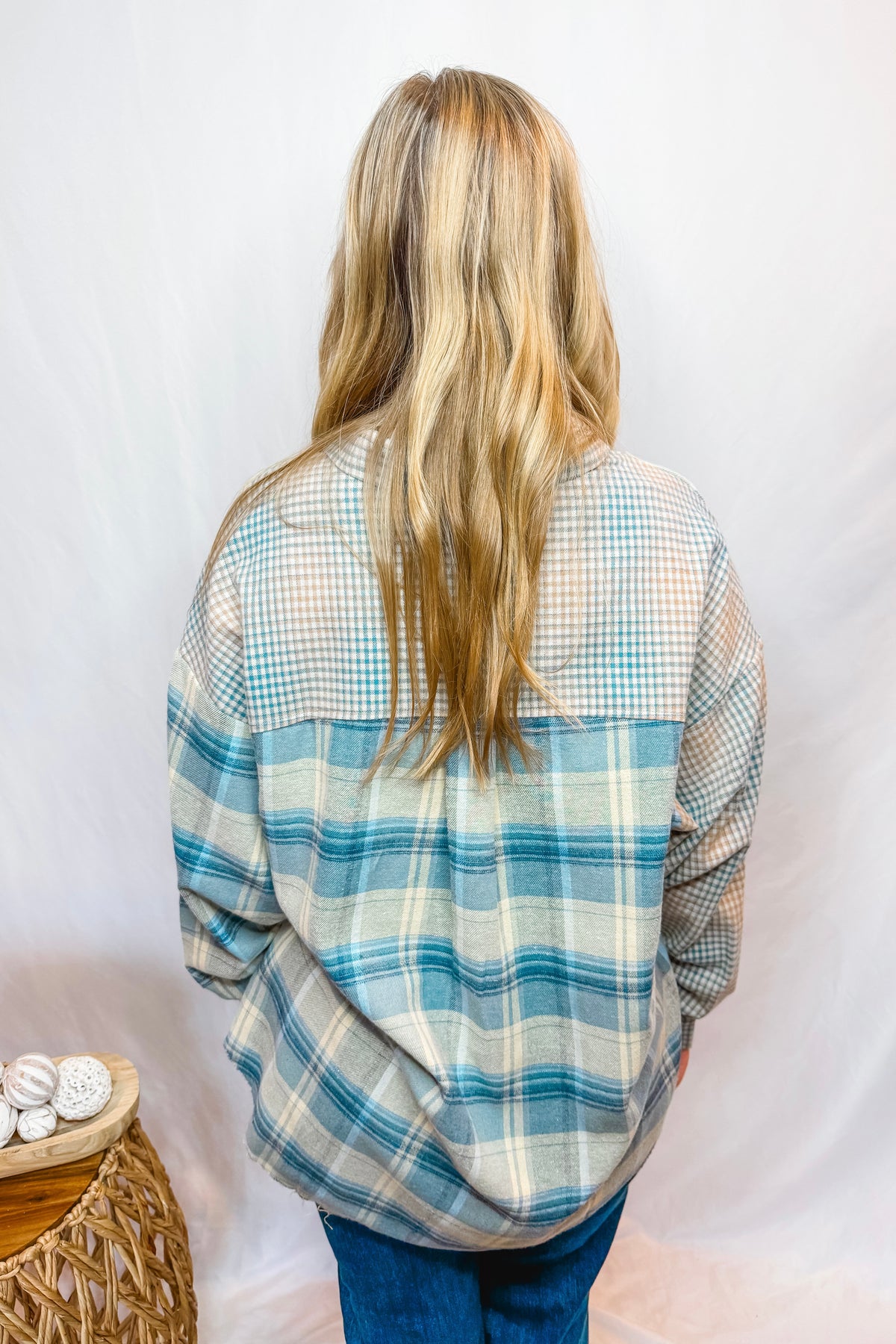 Bethany Oversized Plaid Top - Blue Multi