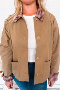 Loving Fall Plaid Collar Jacket - Tan