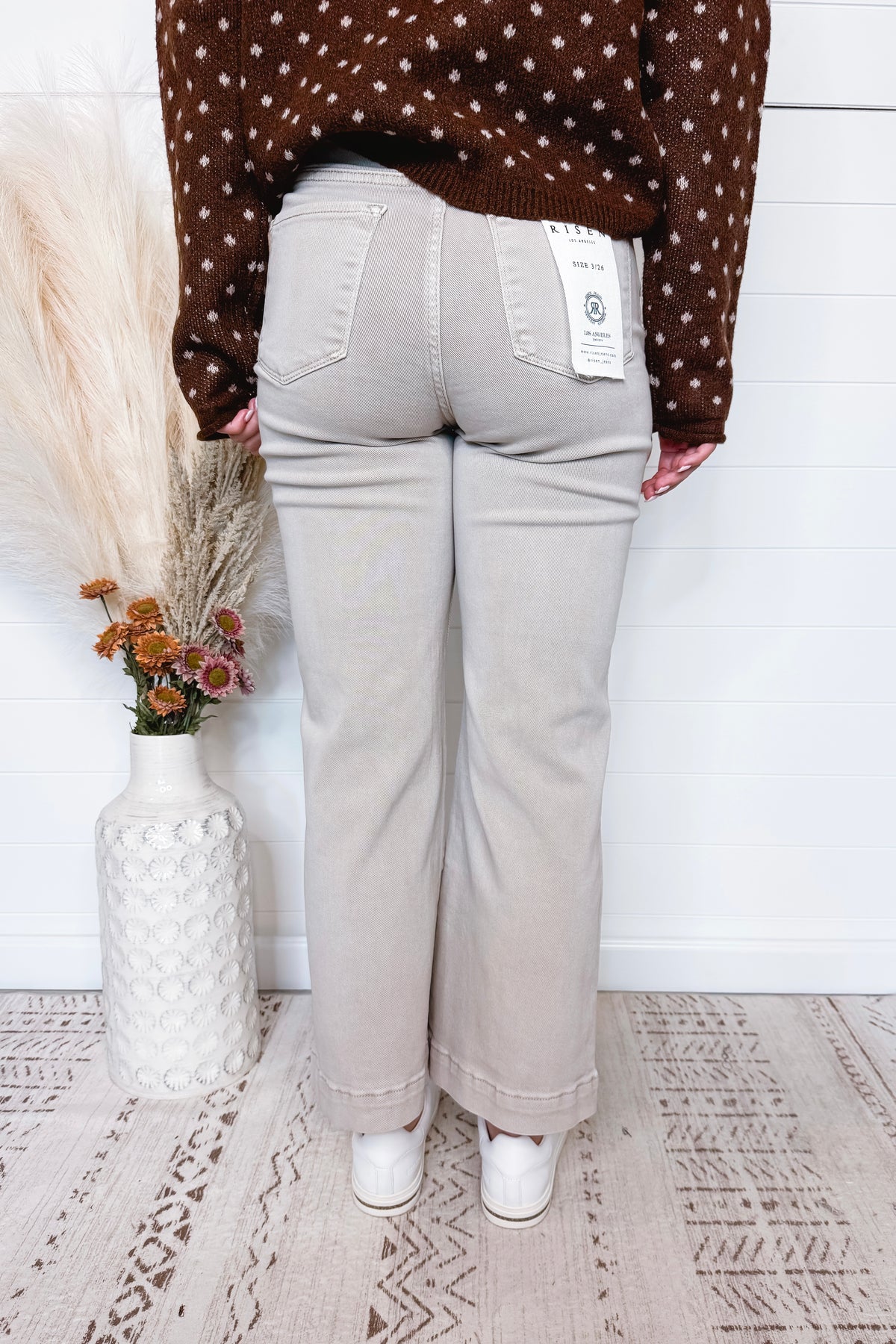 Sophie High Rise Wide Leg Risen Jeans - Almond