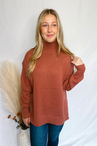 Most Cozy Mock Neck Sweater - Cinnamon