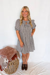 Harvest Cutie Gingham Front Bow Mini Dress - Brown