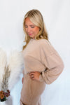 Crisp Leaves Mineral Washed Crew Neck Top - Taupe