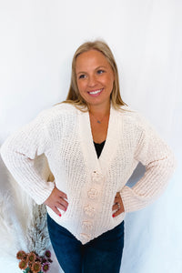 Feeling Flowery Chenille Button Cardigan - Cream (POL)