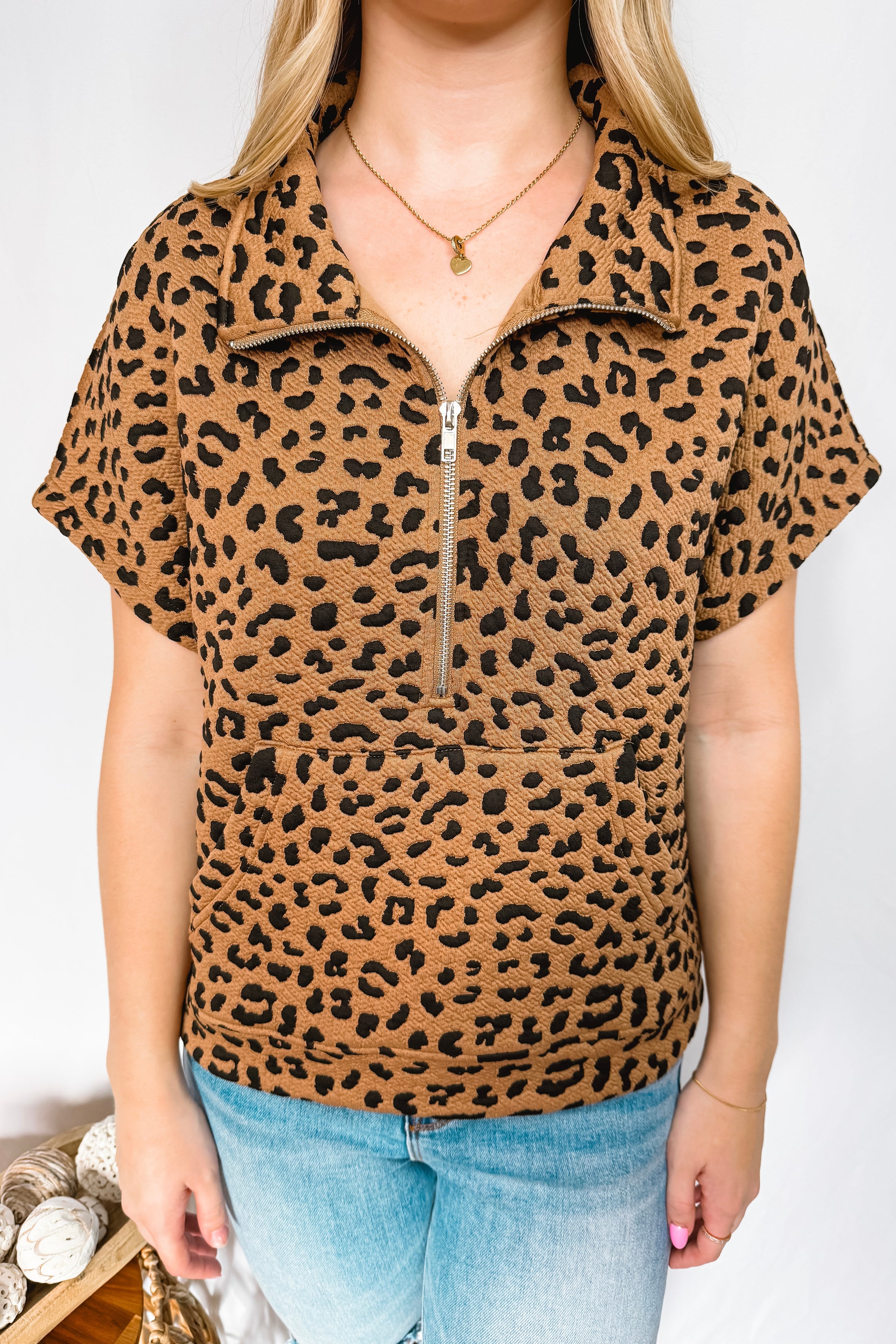 Be Right Back Leopard Half Zip-Up Pullover - Brown/Black