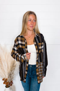Lena Plaid Button Down Flannel - Black
