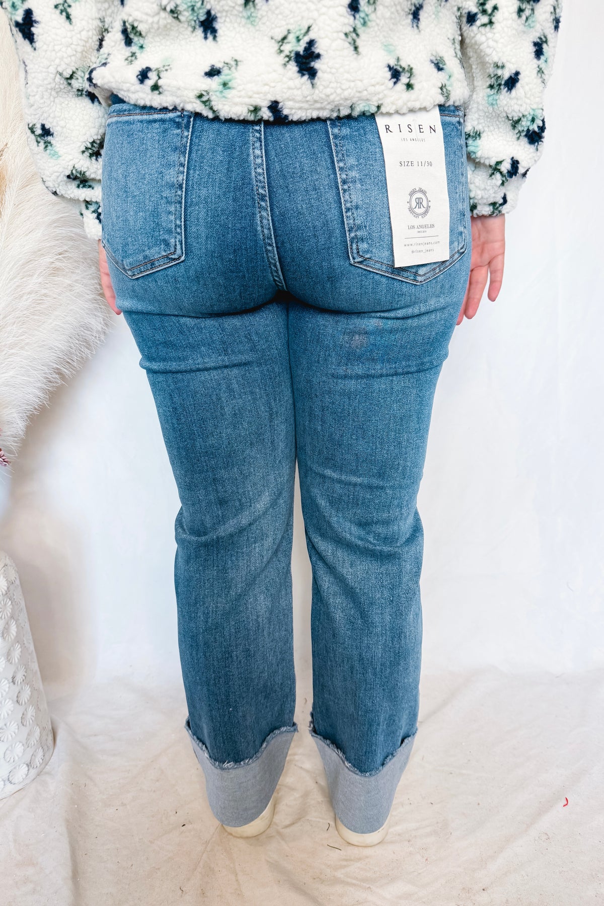 Kaycee High Rise Straight Cuffed Risen Jeans - Dark Wash