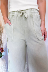 Maya Wide Leg Terry Knit Pants - Sage