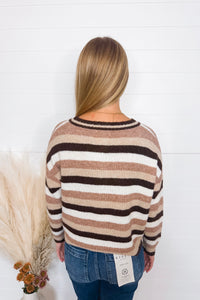 Warm Cocoa Striped Button Sweater - Mocha