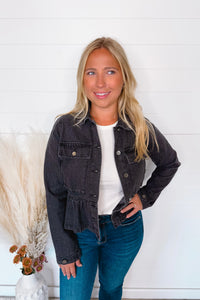 Scenic Hike Denim Peplum Jacket - Black