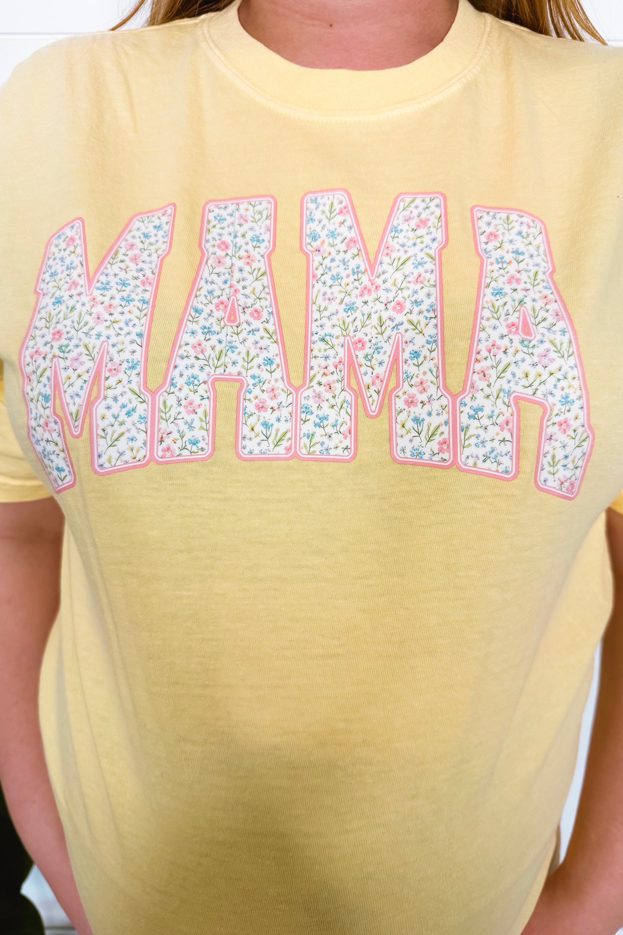 Mama Dainty Flower Graphic Tee - Yellow