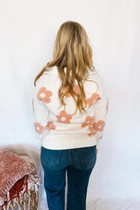 Warm Blooms Quarter Zip Sweater - Cream/Pink