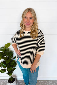 Bentley Striped Oversized Top - Black/Cream