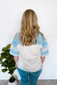 Blue Days Mixed Henley Top - Grey/Blue