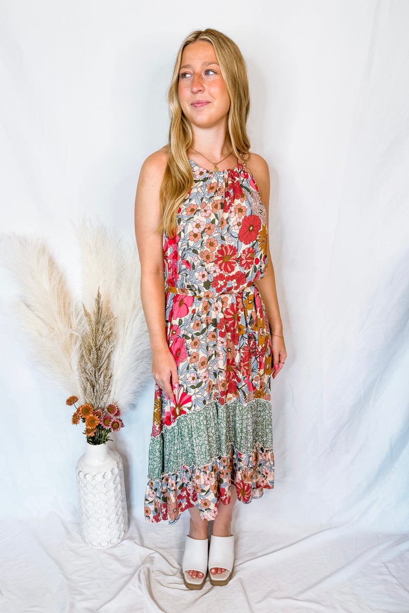 Close To Me Floral Halter Dress - Rose/Sage