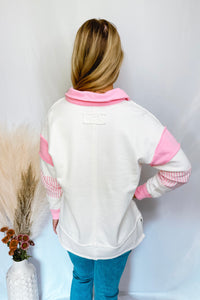 Count On Me Oversized V-Neck Pullover - Ivory/Pink