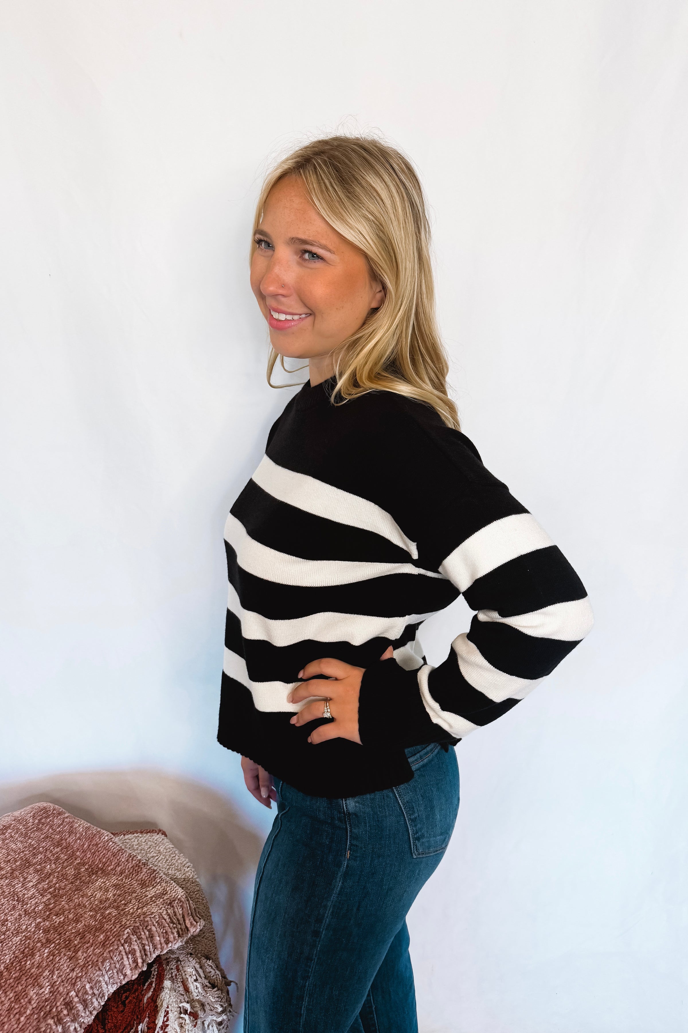Warm Welcome Striped Sweater - Black/Cream