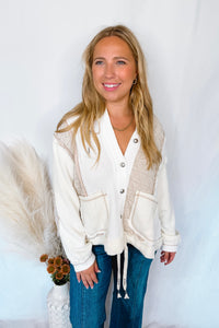 Cozy Mindset Button Up Sweater Hoodie - Cream/Beige (POL)