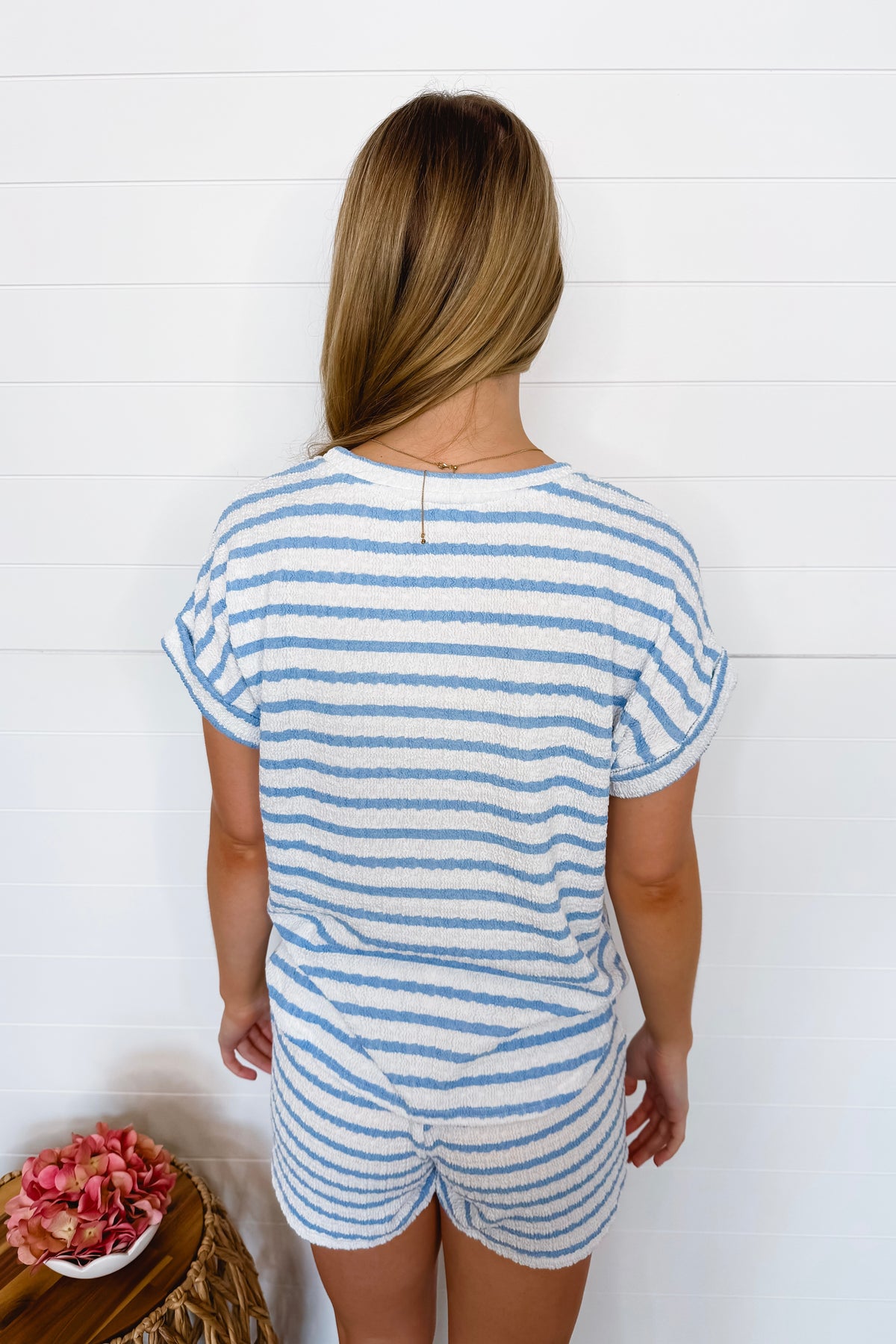 Oceanside Striped Ribbed Top - Light Blue/White