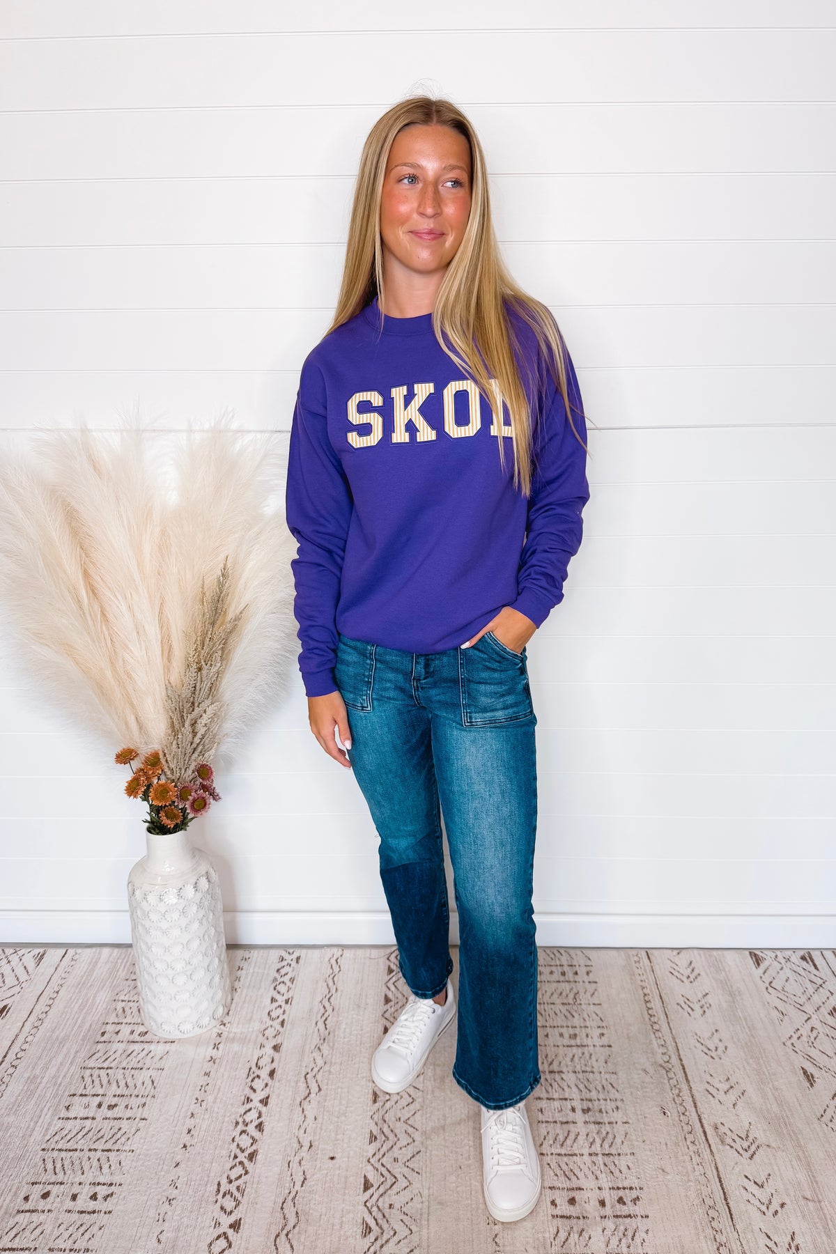 Striped Minnesota Football Graphic Crew Neck - Purple