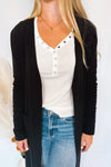 Gertie Ribbed Open Front Cardigan - Black