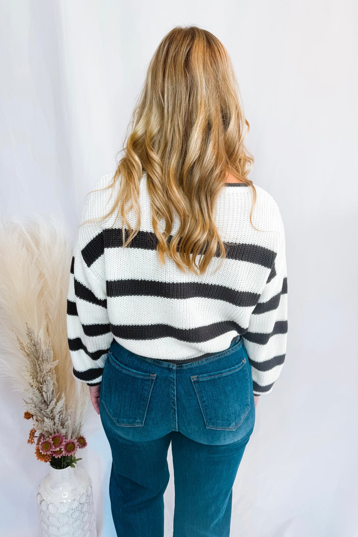 Cooler Vibes Striped Knit Sweater - Ivory/Charcoal