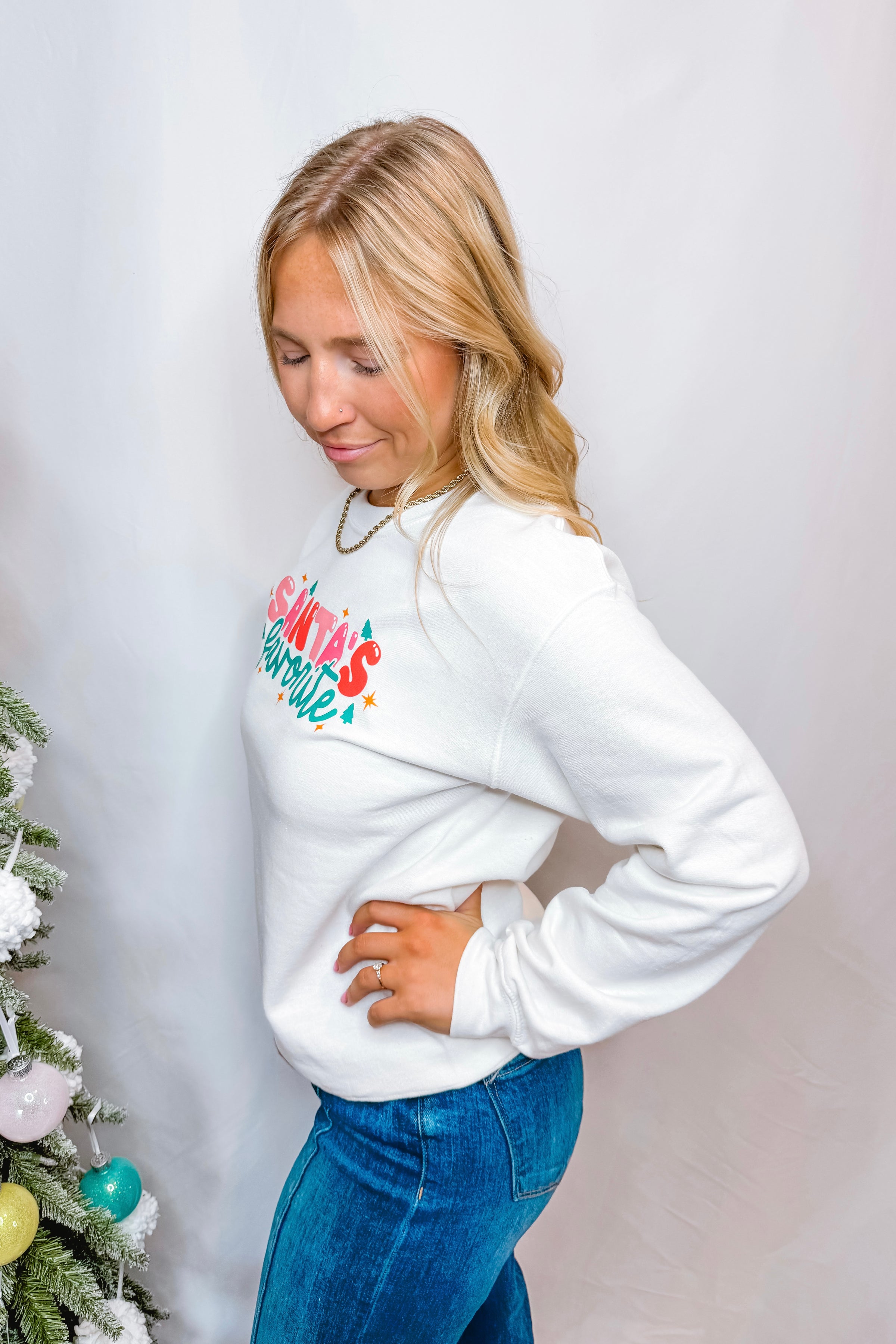 Santa's Favorite Crew Neck - White