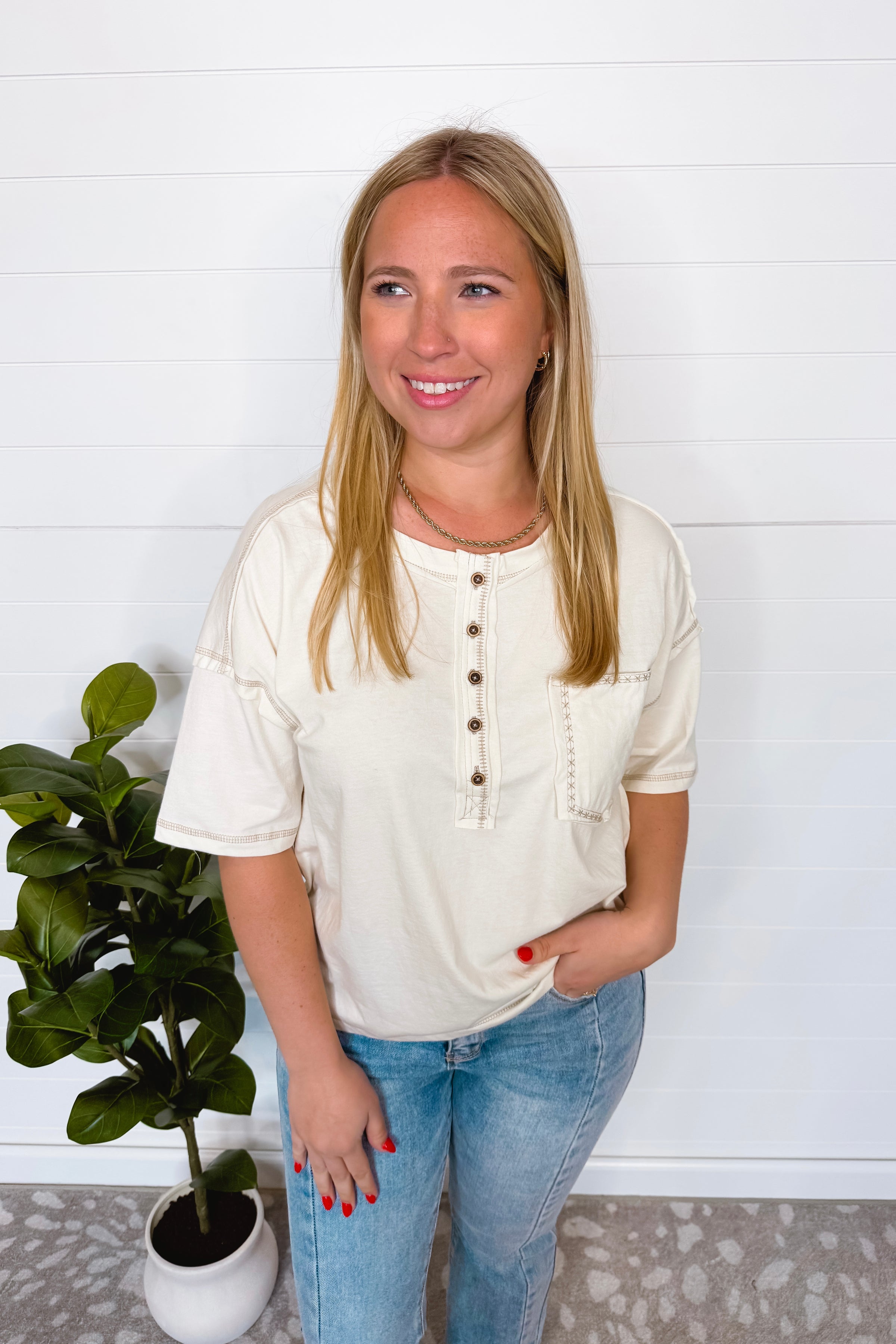 Instant Favorite Embroider Detail Top - Ivory