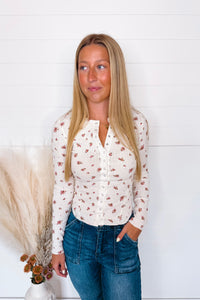 Fall Favorite Floral Waffle Knit Top - Ivory Multi
